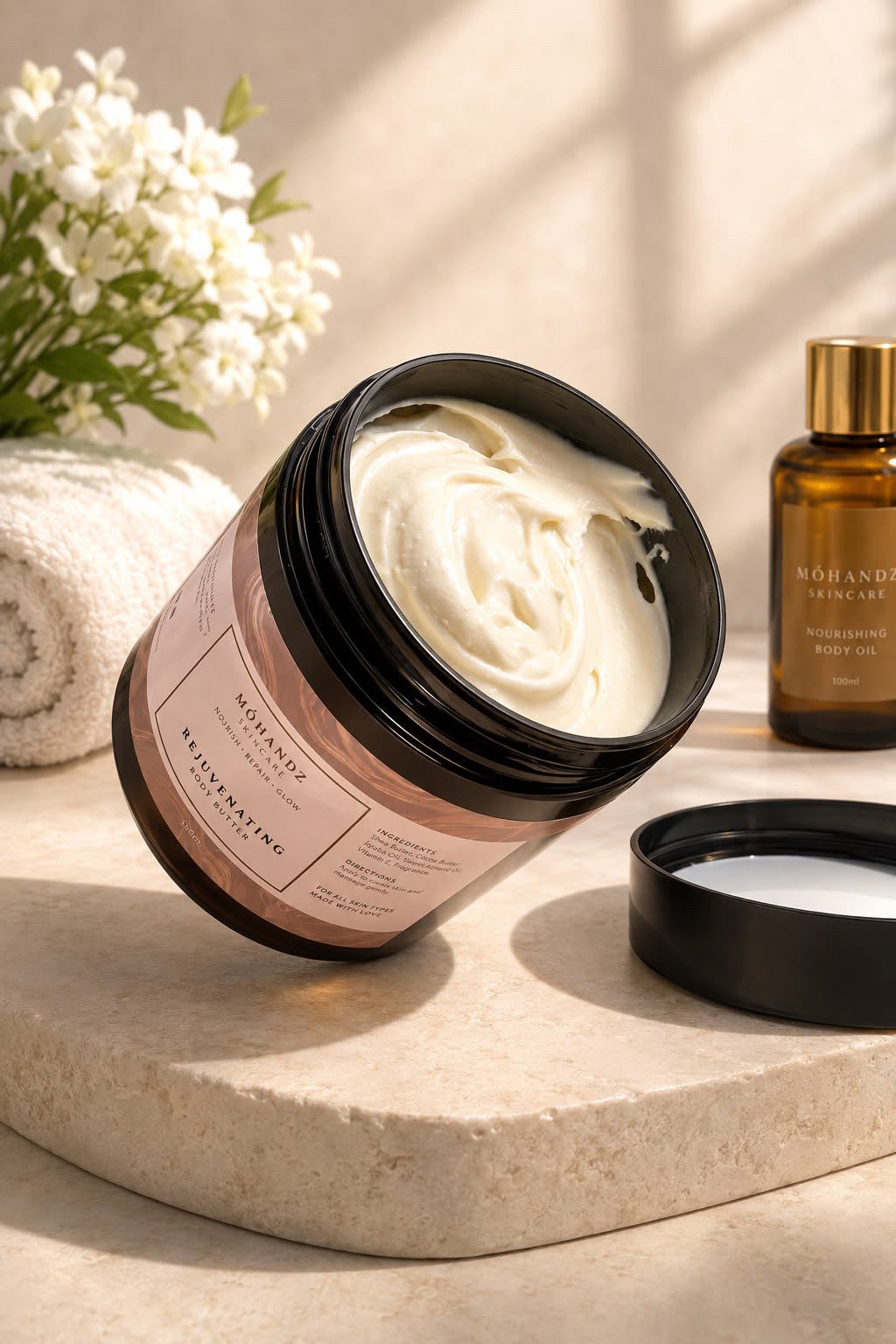 Móhandz body butter in a spa setting